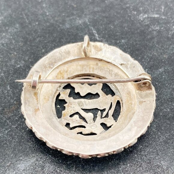 ANTIQUE Coin silver, marcasite, and turquoise glass deer brooch ~ Victorian pin - Picture 9 of 9